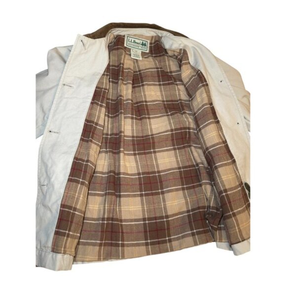 L.L. Bean Womens XS Jacket Barn Chore Coat Tan Corduroy Collar Plaid Lined - Picture 5 of 9